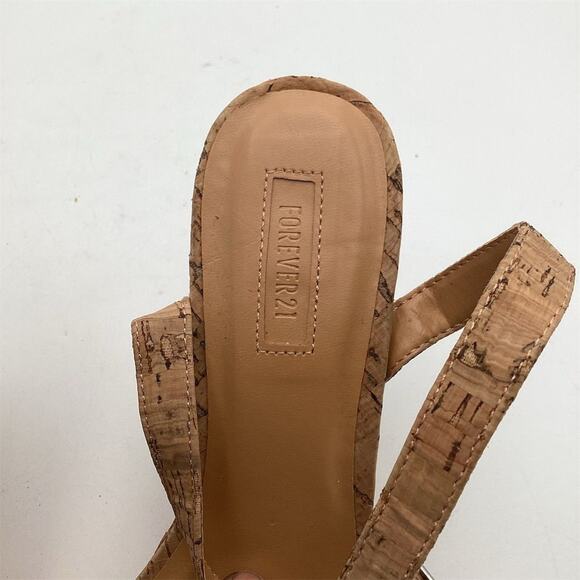 FOREVER 21 Women's Beige Cork Platform Wedge Sandals Size 8.5 - Picture 11 of 13